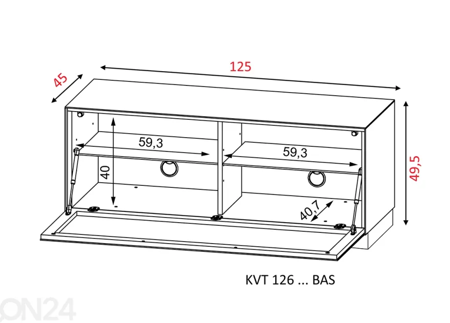 TV-taso pyörillä Venti 125 cm