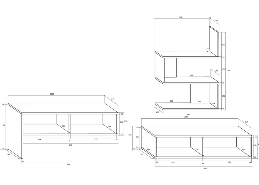 TV-taso + seinähylly 185 cm