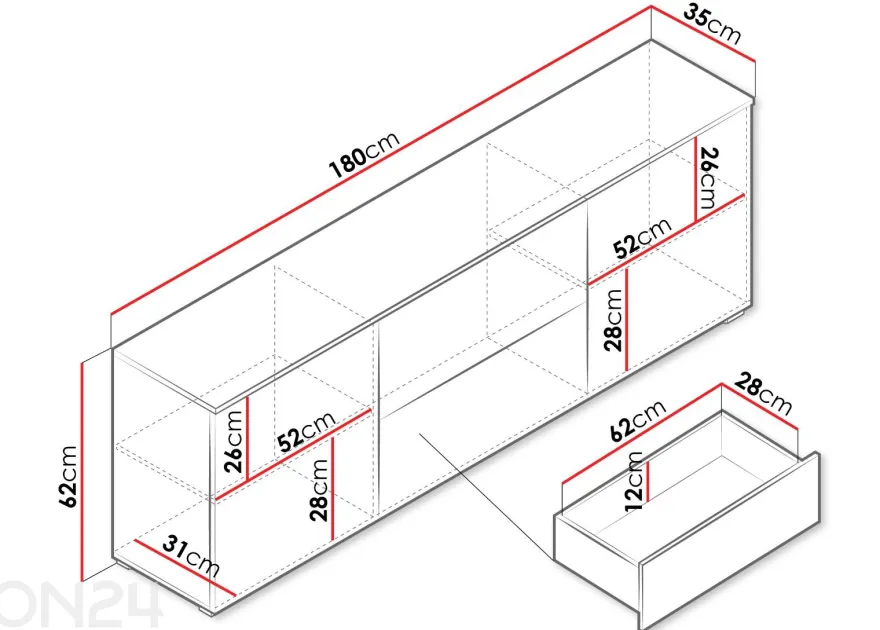 TV-taso Vera 180 cm + LED
