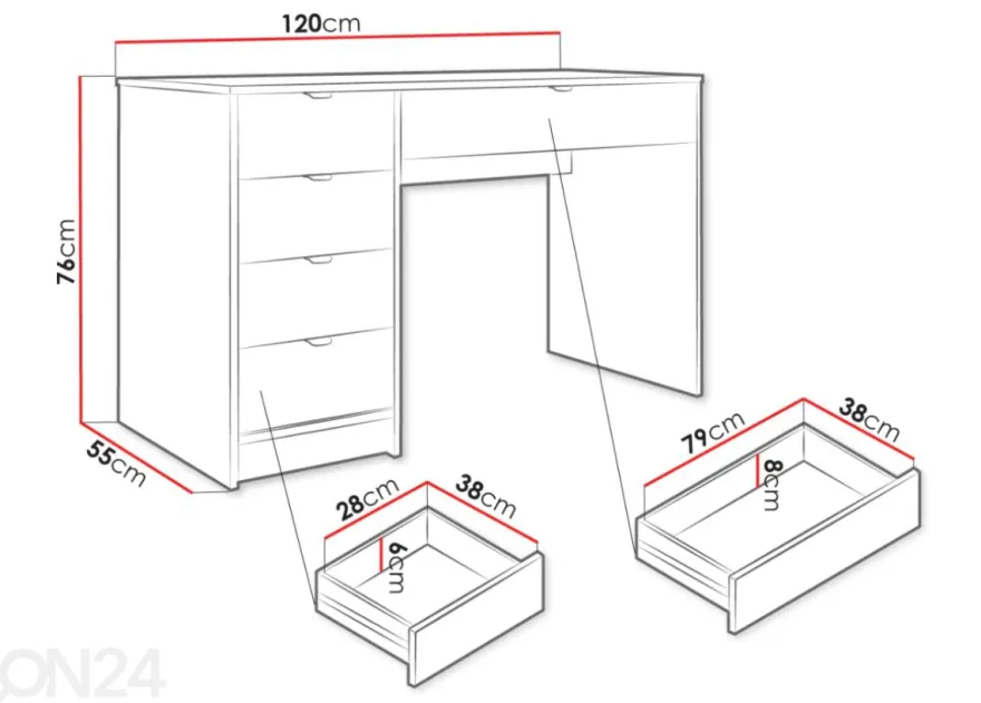 Työpöytä / meikkipöytä Tireno 120 cm
