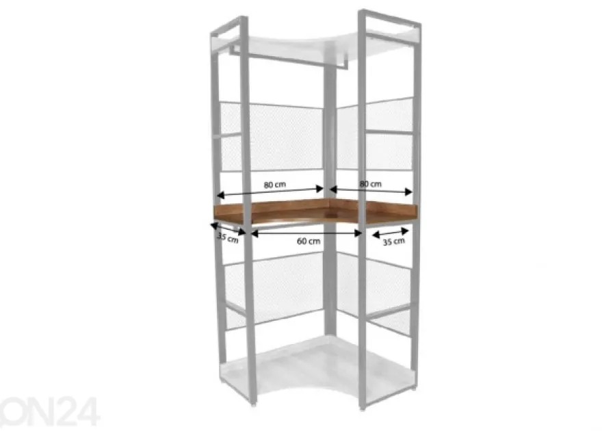 Vaatekaappijärjestelmän kulmahylly (tumma)