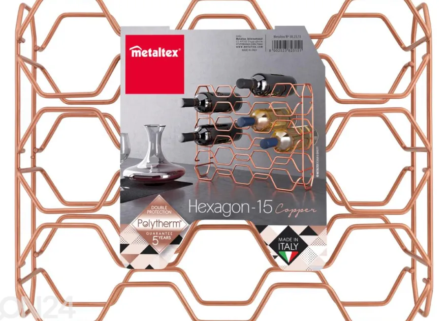 Viinipulloteline 15:lle pullolle Hexagon, 43x12x34 cm, pronssi