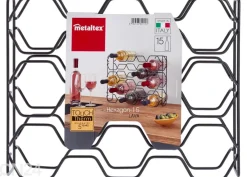 Viinipulloteline 15:lle pullolle Hexagon, 43x12x34 cm, musta