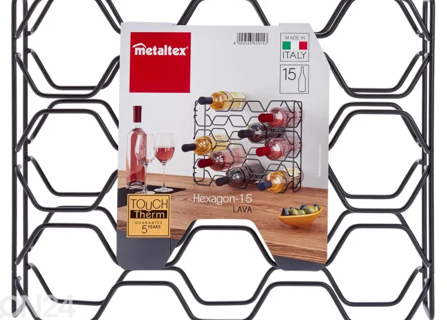 Viinipulloteline 15:lle pullolle Hexagon, 43x12x34 cm, musta