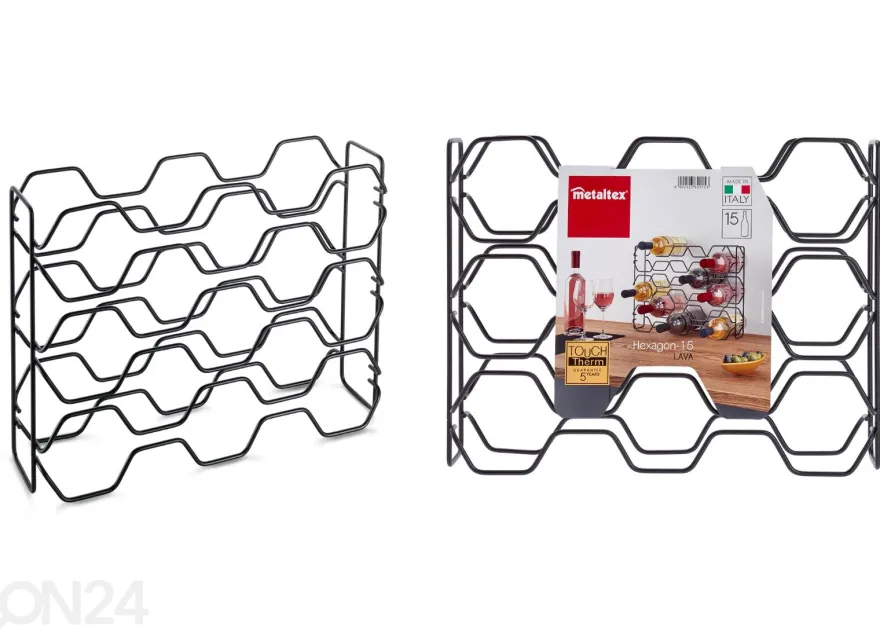 Viinipulloteline 15:lle pullolle Hexagon, 43x12x34 cm, musta