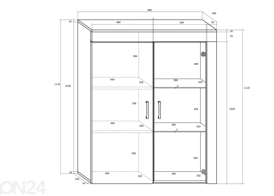 Vitriinikaappi Keana 90 cm